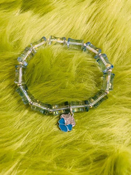 Glass “Blue Bamboo”Charm Bracelet