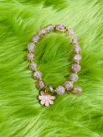 Glass “Glitter Flower Charm” Beaded Bracelet